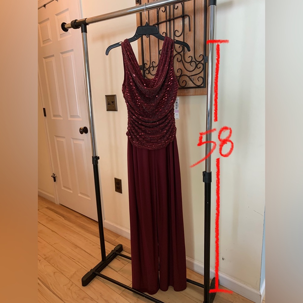 R&M Richard’s Scoop Neck Sequin Merlot Jumpsuit, Size 6